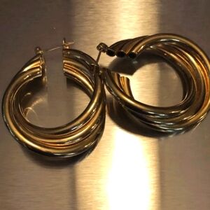 Vintage 70's Gold Plated Swirl Hoops Earrings